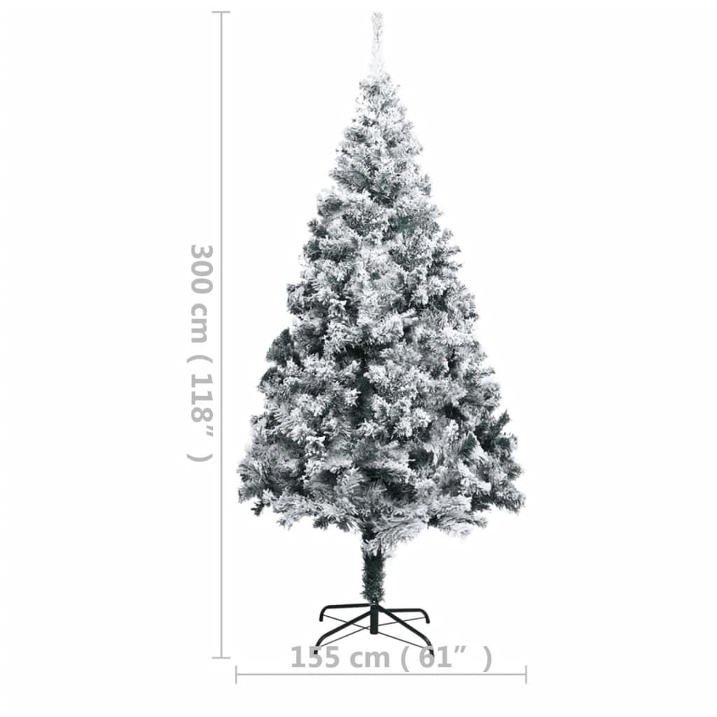 vidaXL kunstigt juletræ med lys og sne 300 cm PVC grøn