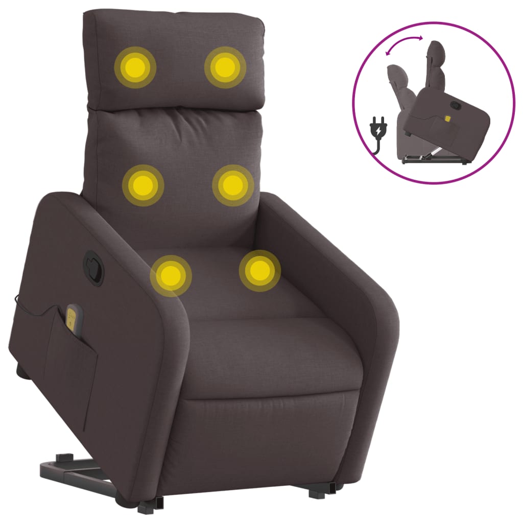 vidaXL løftestol med massage stof mørkebrun