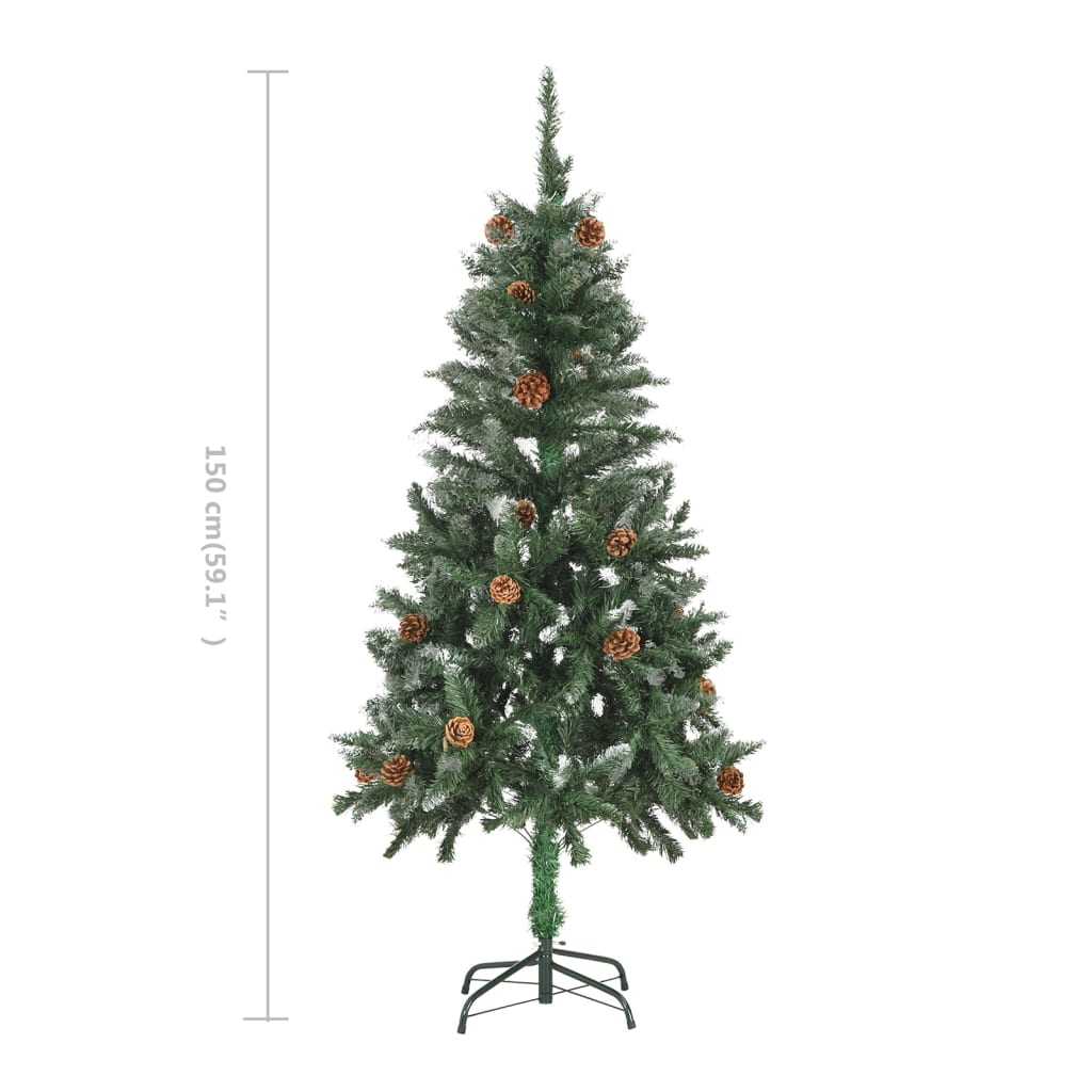 vidaXL kunstigt juletræ med grankogler og hvidt glitter 150 cm