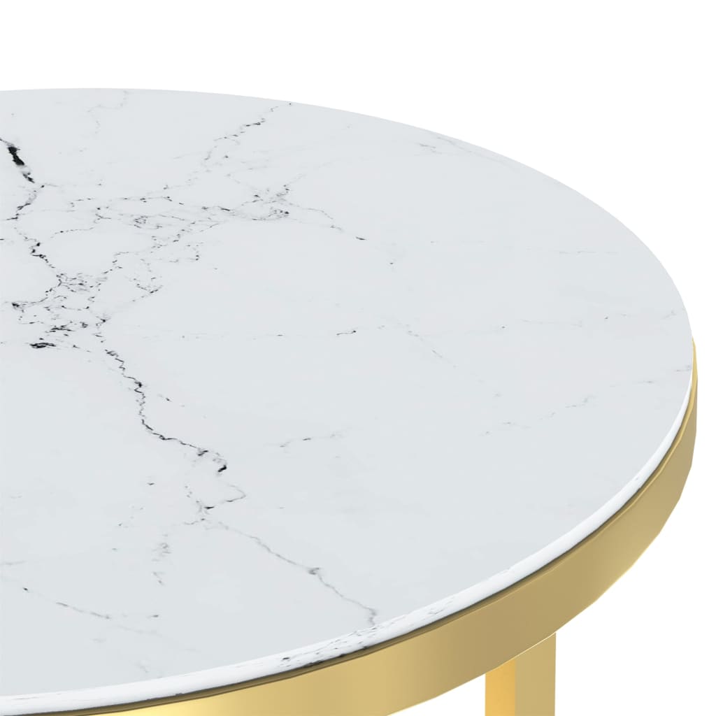 vidaXL sidebord 45 cm hærdet glas guldfarvet og hvid marmoreffekt