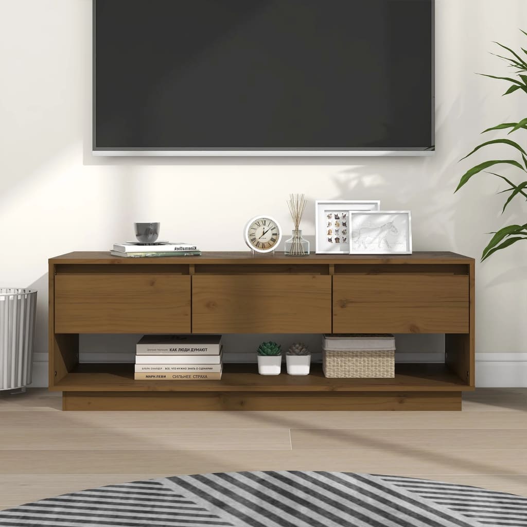 vidaXL tv-bord 110,5x34x40 cm massivt fyrretræ gyldenbrun