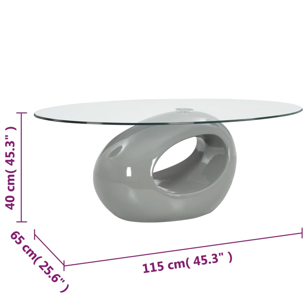 vidaXL sofabord med oval glasbordplade højglans grå