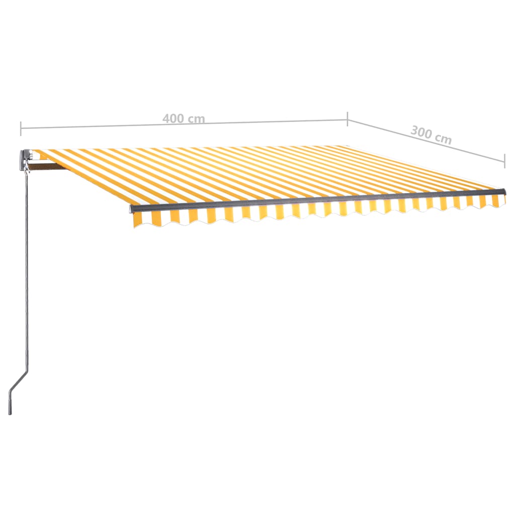 vidaXL markise m. LED+vindsensor 400x300 cm automatisk gul og hvid