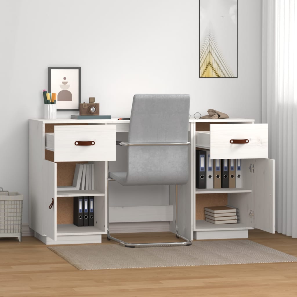 vidaXL skrivebord med skabe 135x50x75 cm massivt fyrretræ hvid