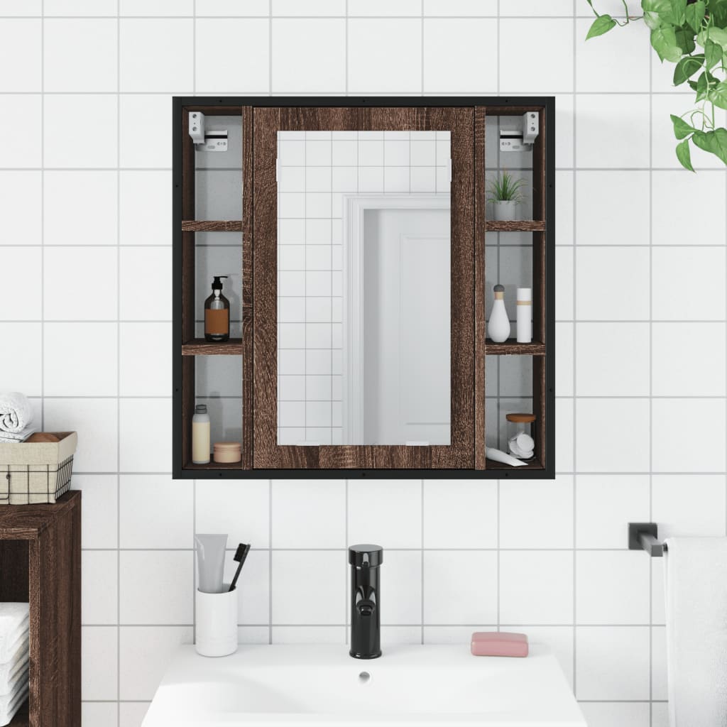 vidaXL badeværelsesskab + spejl 60x16x60 cm konstrueret træ brunt eg