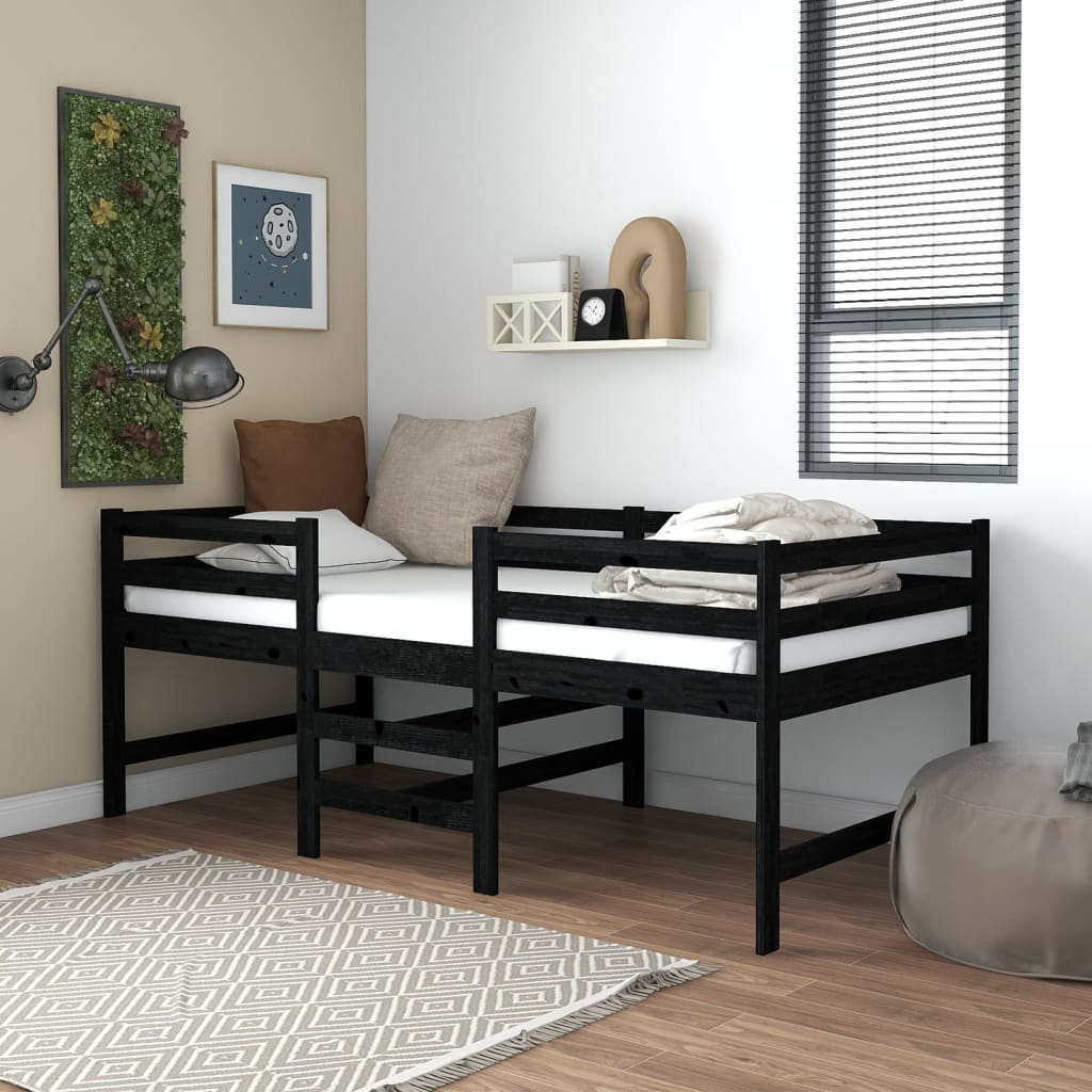 vidaXL mellemhøj seng med madras 90x200 cm massivt fyrretræ sort