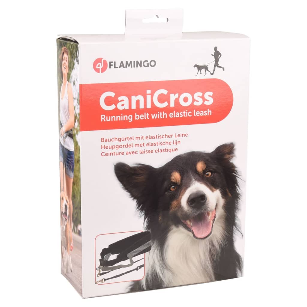 FLAMINGO bælte med elastisk hundesnor Canicross sort
