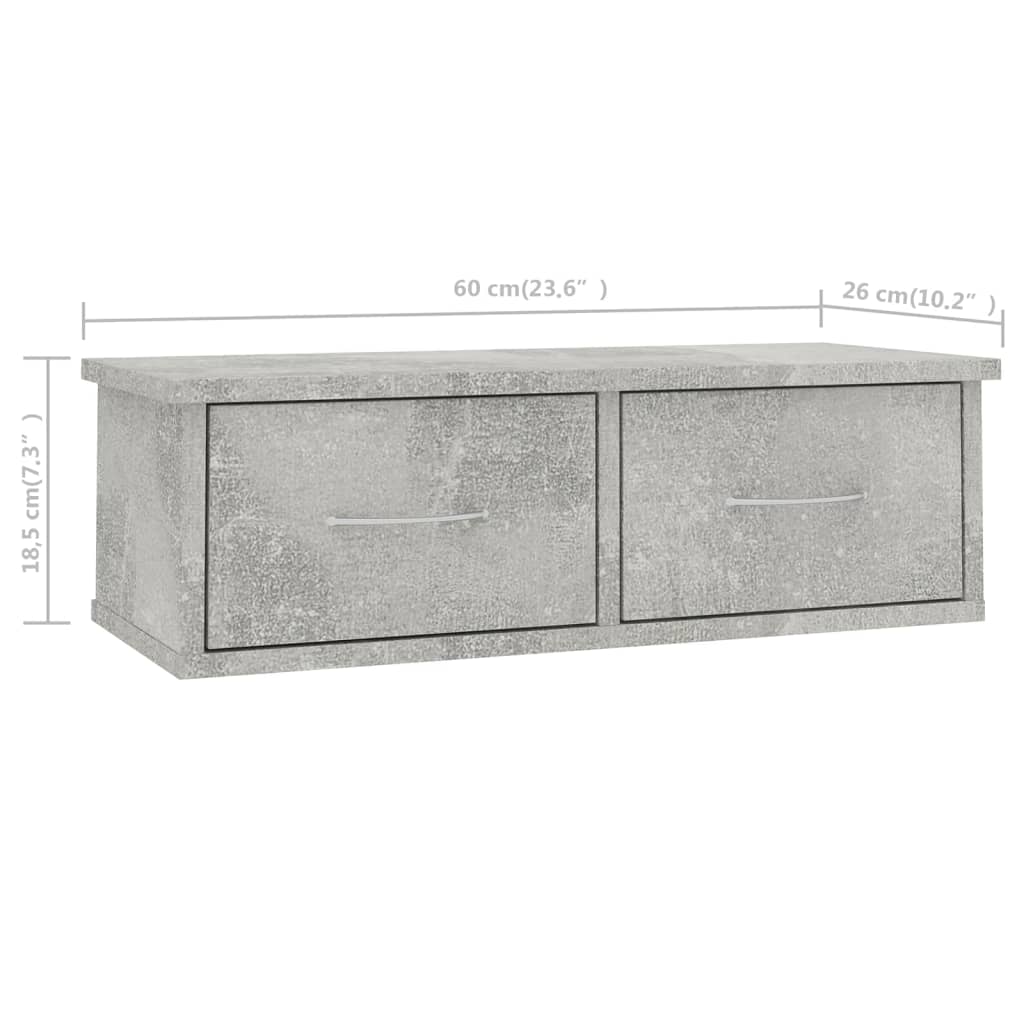 vidaXL væghængt skuffe 60x26x18,5 cm konstrueret træ betongrå