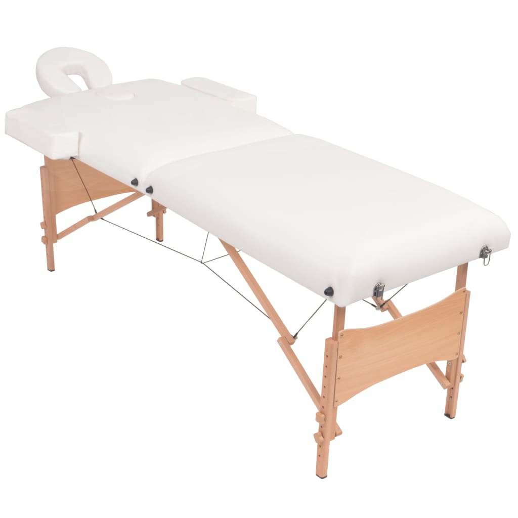 vidaXL foldbart massagebord med skammel 2 zoner 10 cm tyk hynde hvid