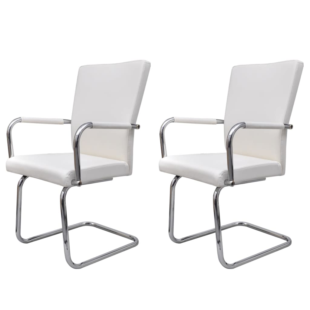 vidaXL spisebordsstole med cantilever 2 stk. kunstlæder hvid