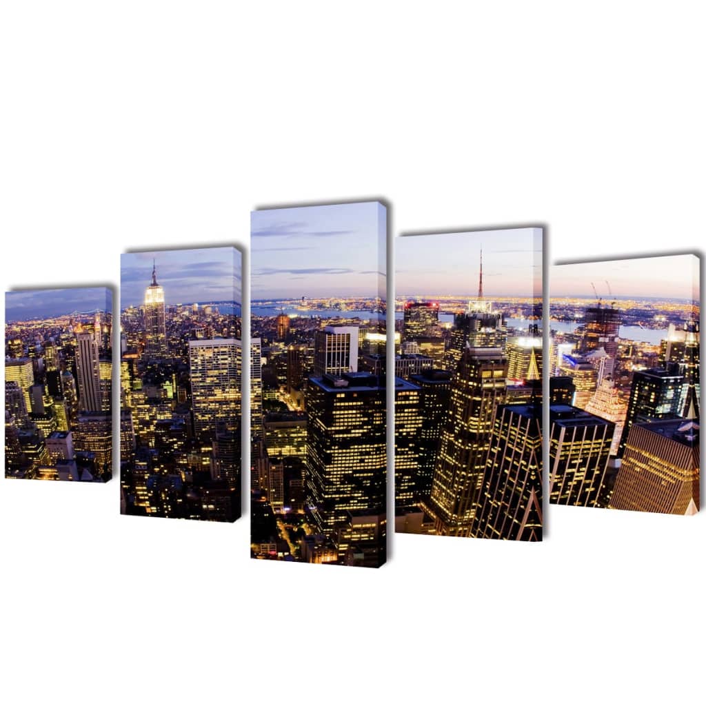Kanvasbilledsæt fugleperspektiv af New York skyline 100 x 50 cm