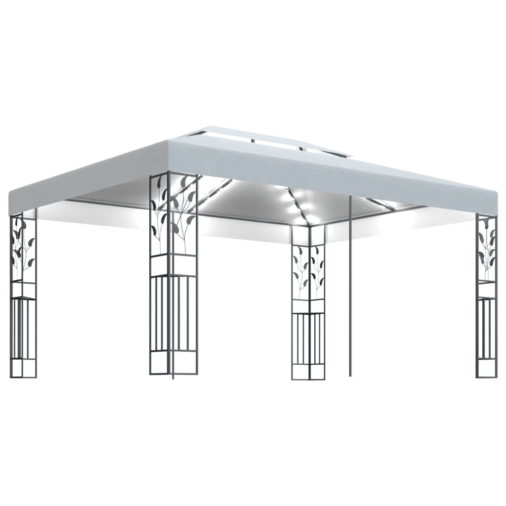 vidaXL pavillon med dobbelt tag og LED-lyskæder 3x4 m hvid