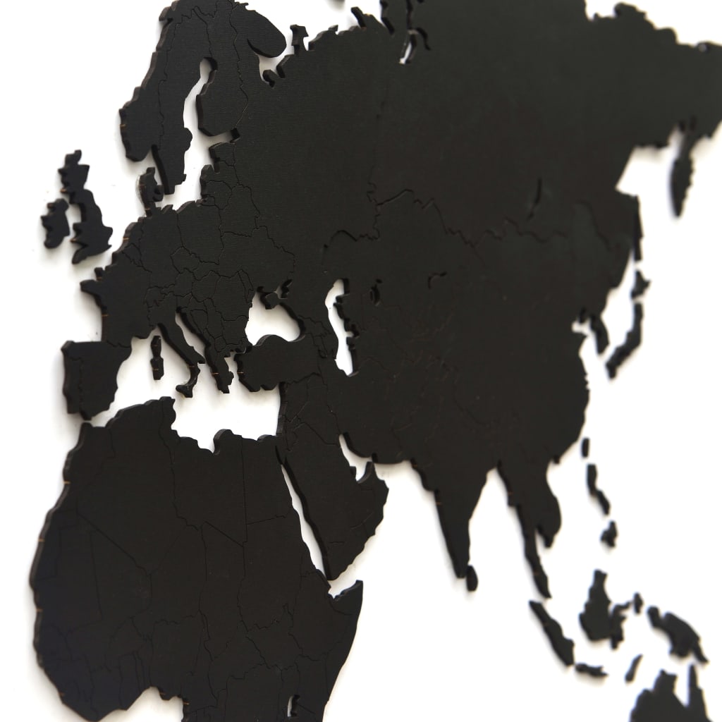MiMi Innovations verdenskort i træ vægpynt Luxury 90 x 54 cm sort