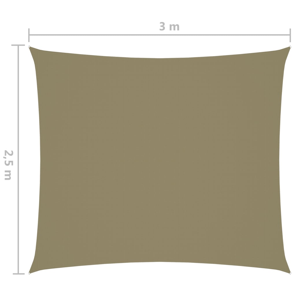 vidaXL solsejl 2,5x3 m rektangulær oxfordstof beige