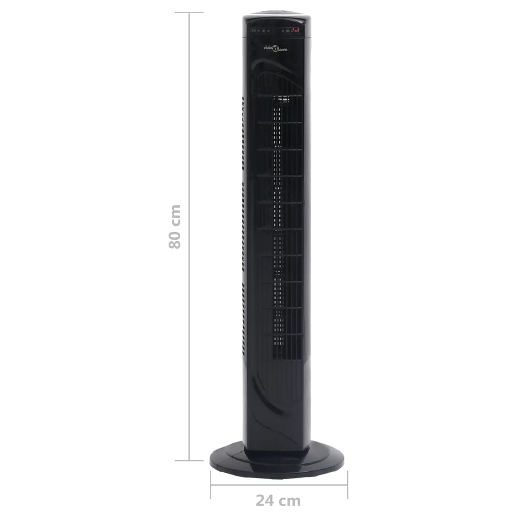 vidaXL tårnventilator med fjernbetjening og timer Φ24x80 cm sort