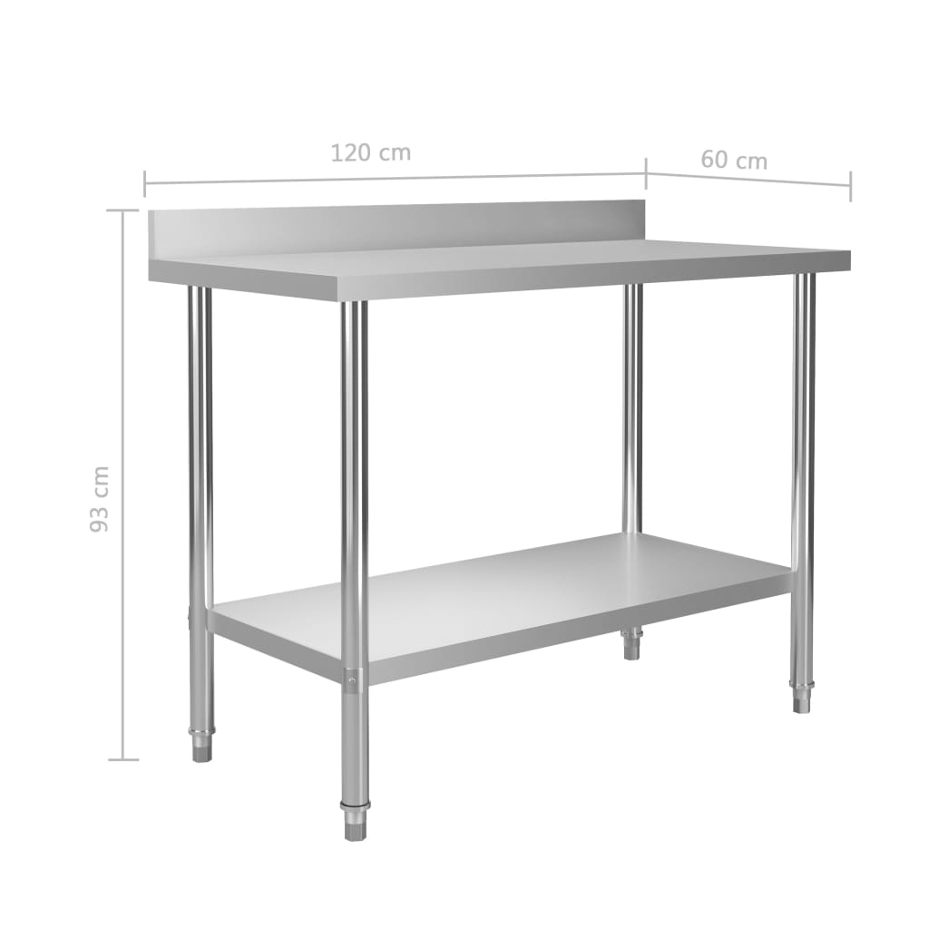 vidaXL arbejdsbord til køkken med tophylde 120x60x120 cm rustfrit stål