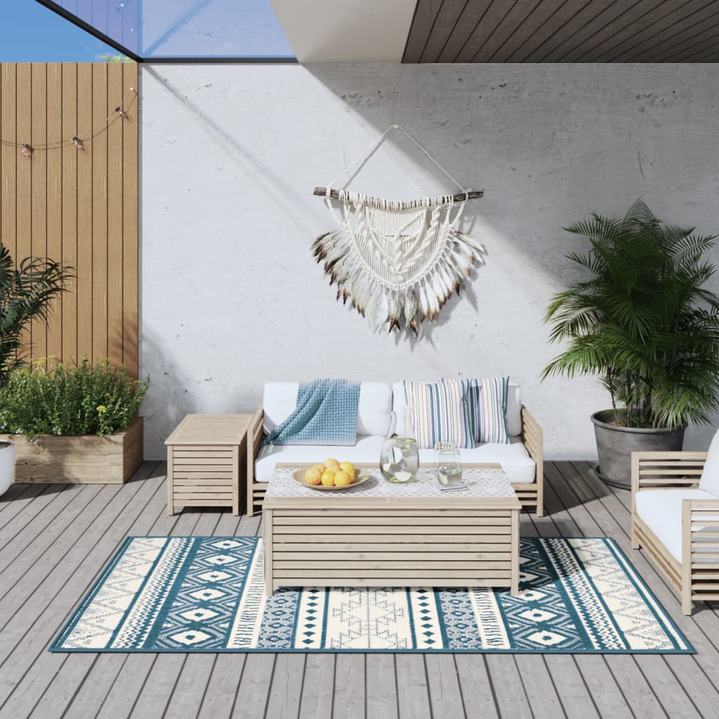 vidaXL udendørs gulvtæppe 100x200 cm vendbart design akvamarin og hvid
