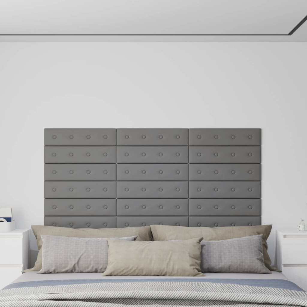 vidaXL vægpaneler 12 stk. 60x15 cm 1,08 m² kunstlæder grå