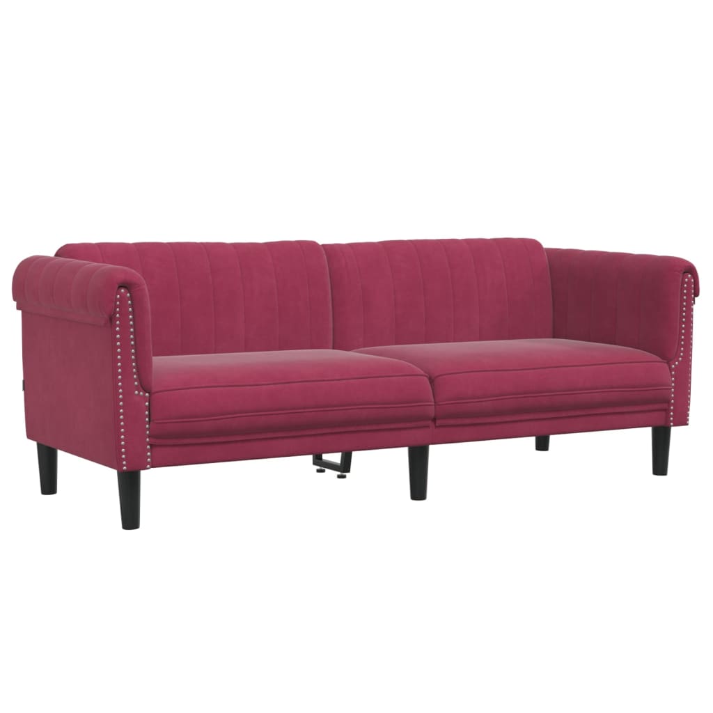 vidaXL 3-personers sofa velour vinrød