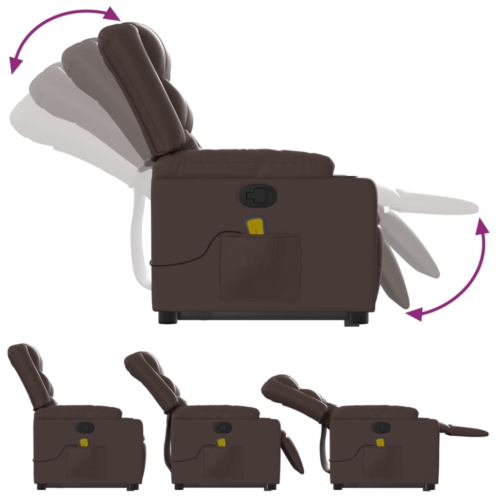 vidaXL løftestol med massagefunktion kunstlæder brun