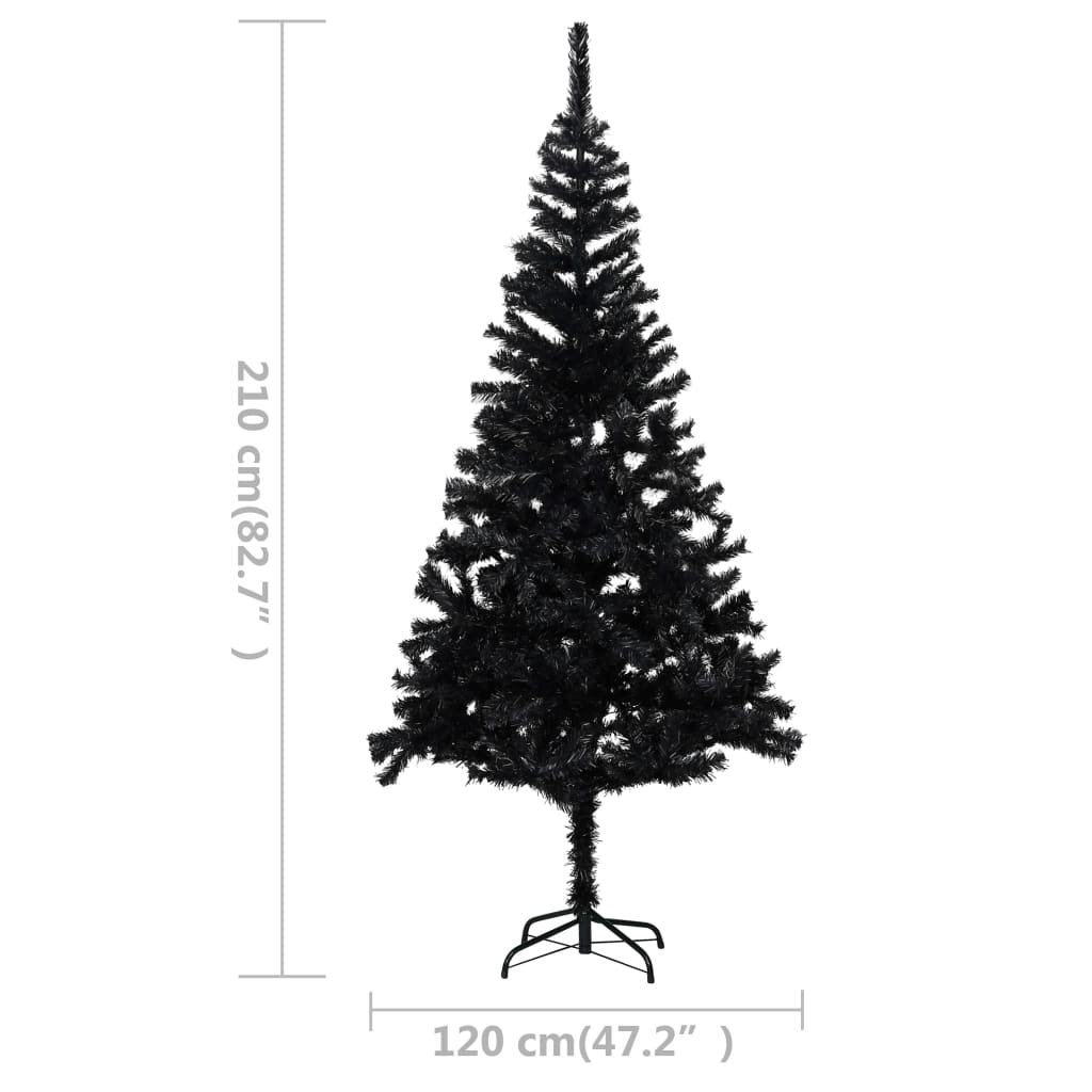 vidaXL kunstigt juletræ med lys og kuglesæt 210 cm PVC sort