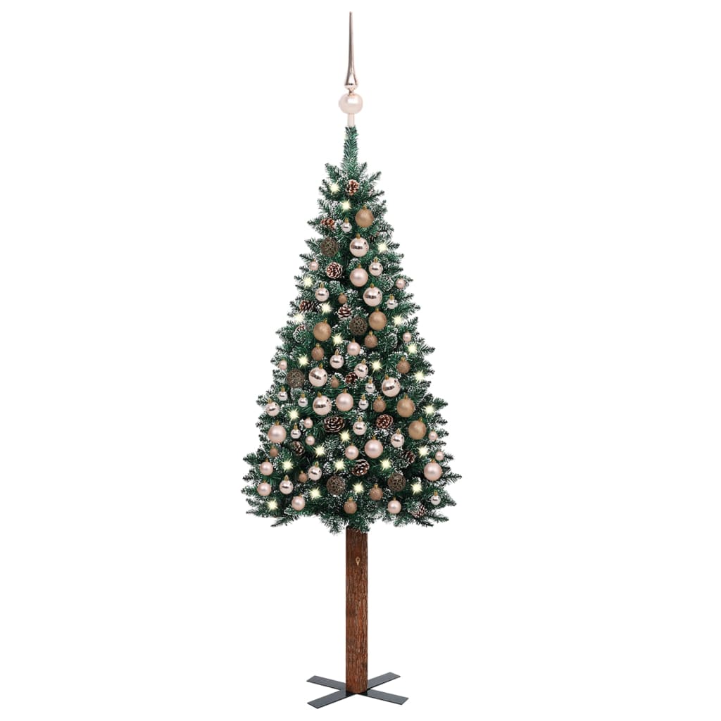 vidaXL smalt juletræ med lys og kuglesæt 210 cm grøn