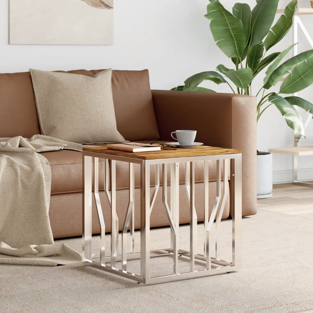 vidaXL sofabord rustfrit stål og massivt akacietræ sølvfarvet