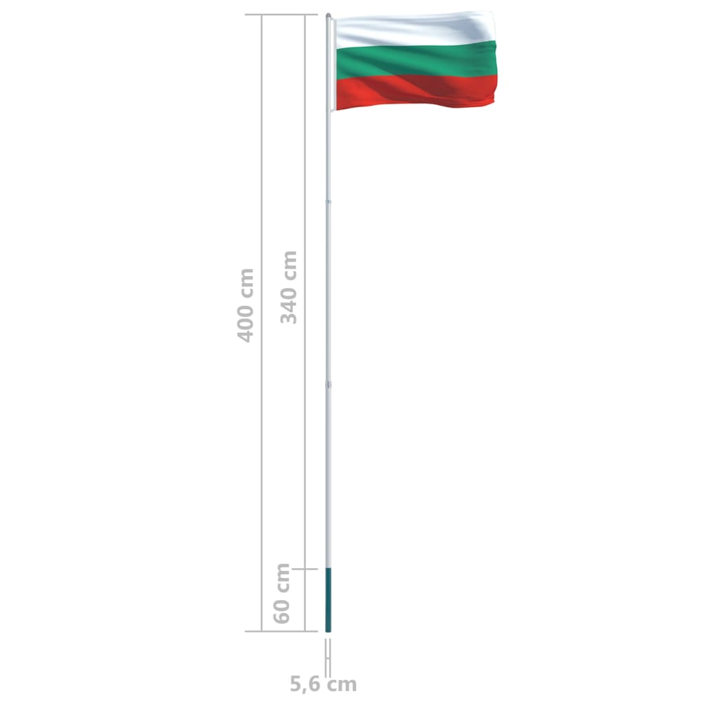vidaXL Bulgarien flag og flagstang 4 m aluminium