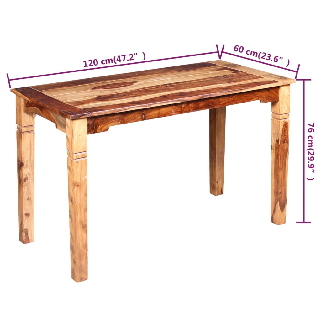 vidaXL spisebord i massivt sheeshamtræ 120 x 60 x 76 cm