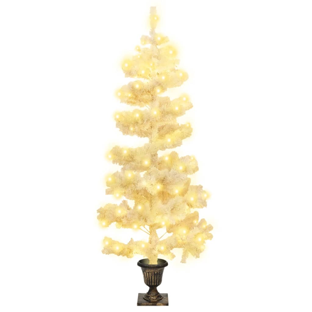 vidaXL juletræ med lys og potte PVC 120 cm hvid