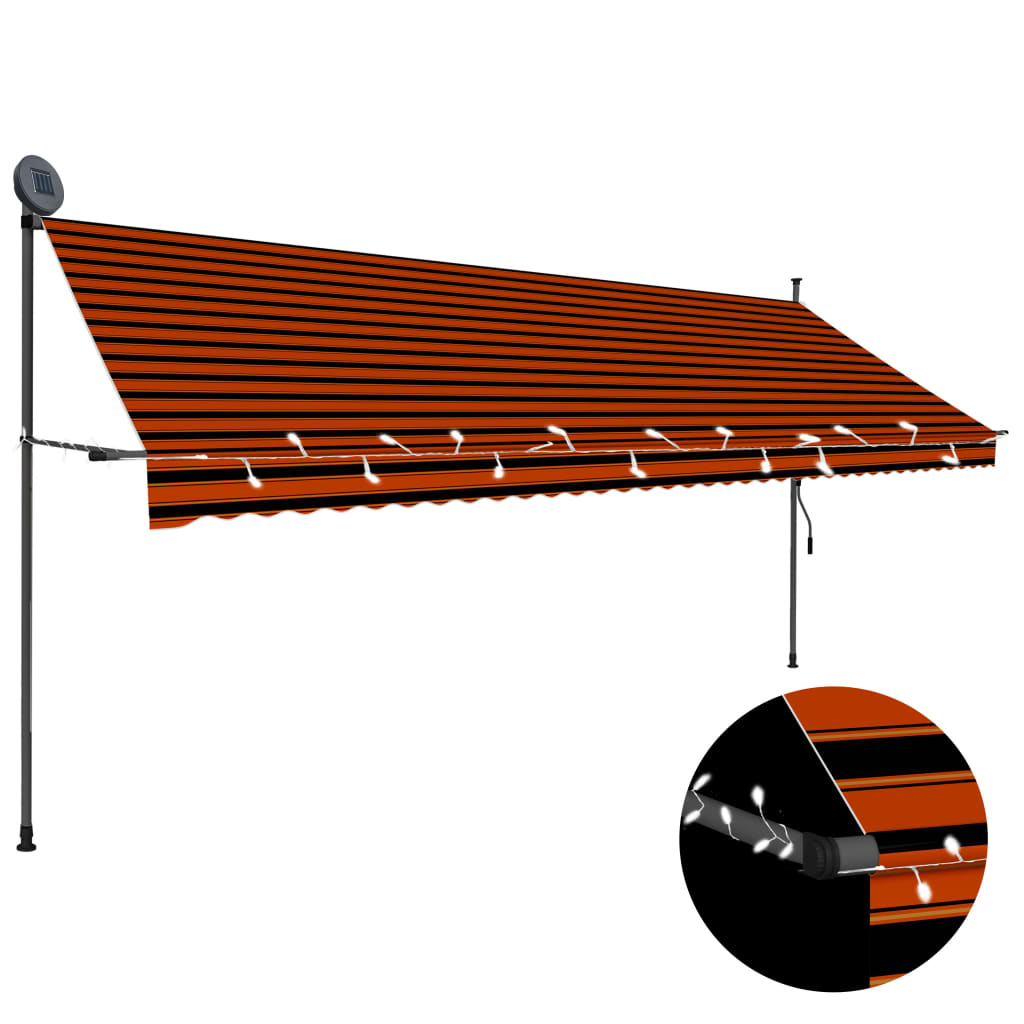vidaXL markise m. LED-lys manuel betjening 400 cm orange og brun