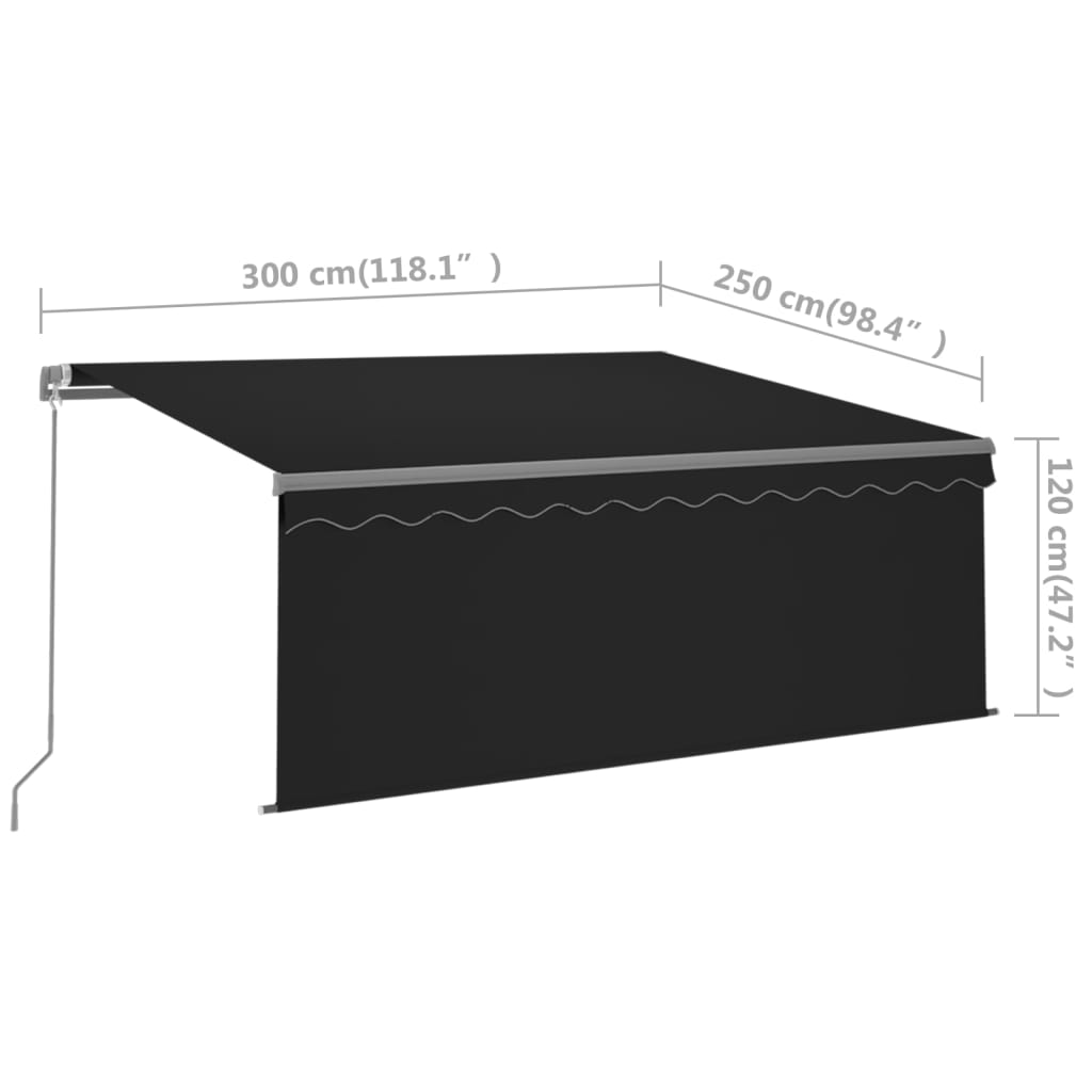 vidaXL markise m. gardin 3x2,5 m manuel betjening antracitgrå