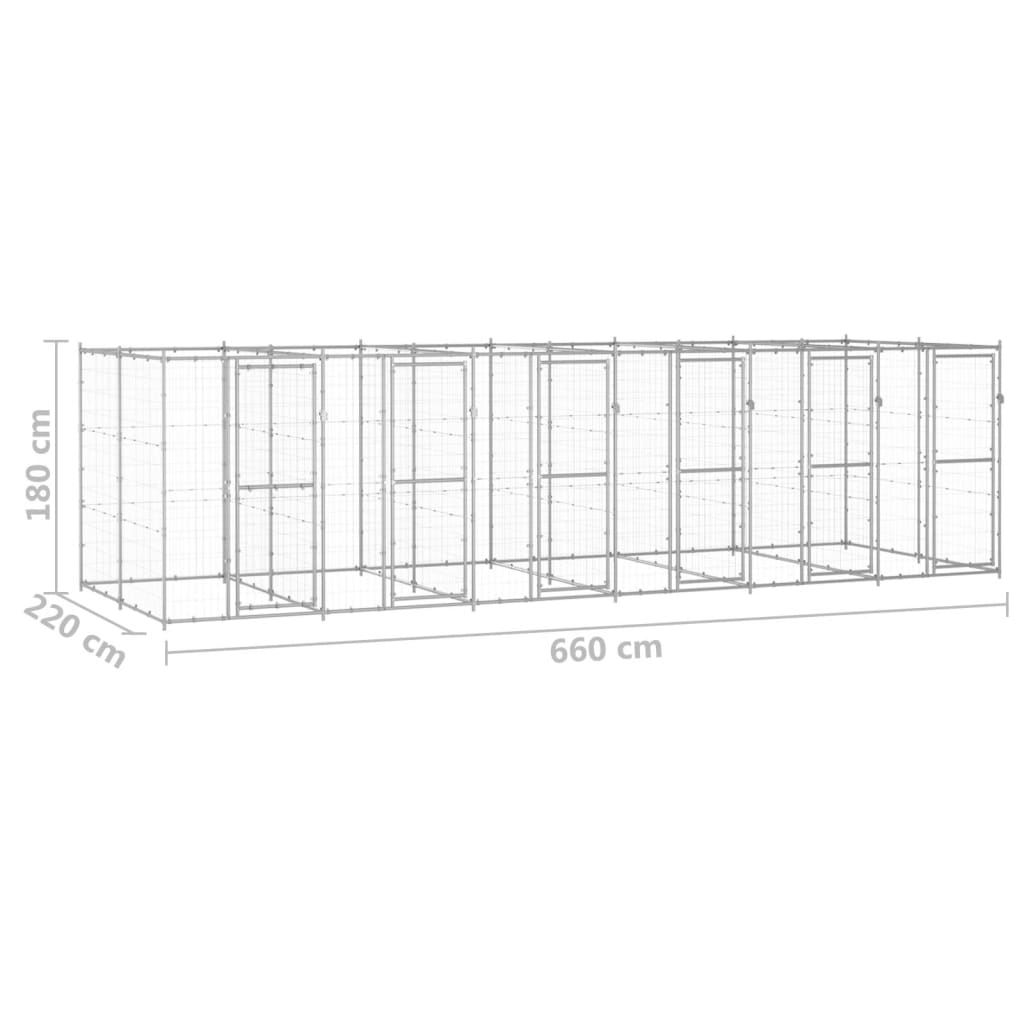 vidaXL udendørs hundebur 14,52 m² galvaniseret stål