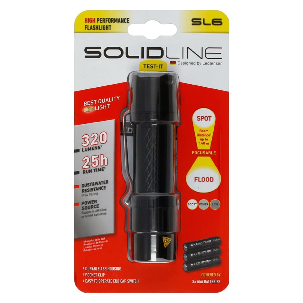 SOLIDLINE lommelygte SL6 med clips 320 lm