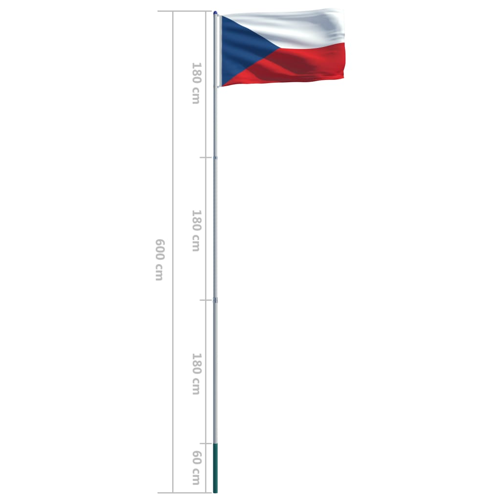 vidaXL Tjekkiets flag og flagstang 6 m aluminium
