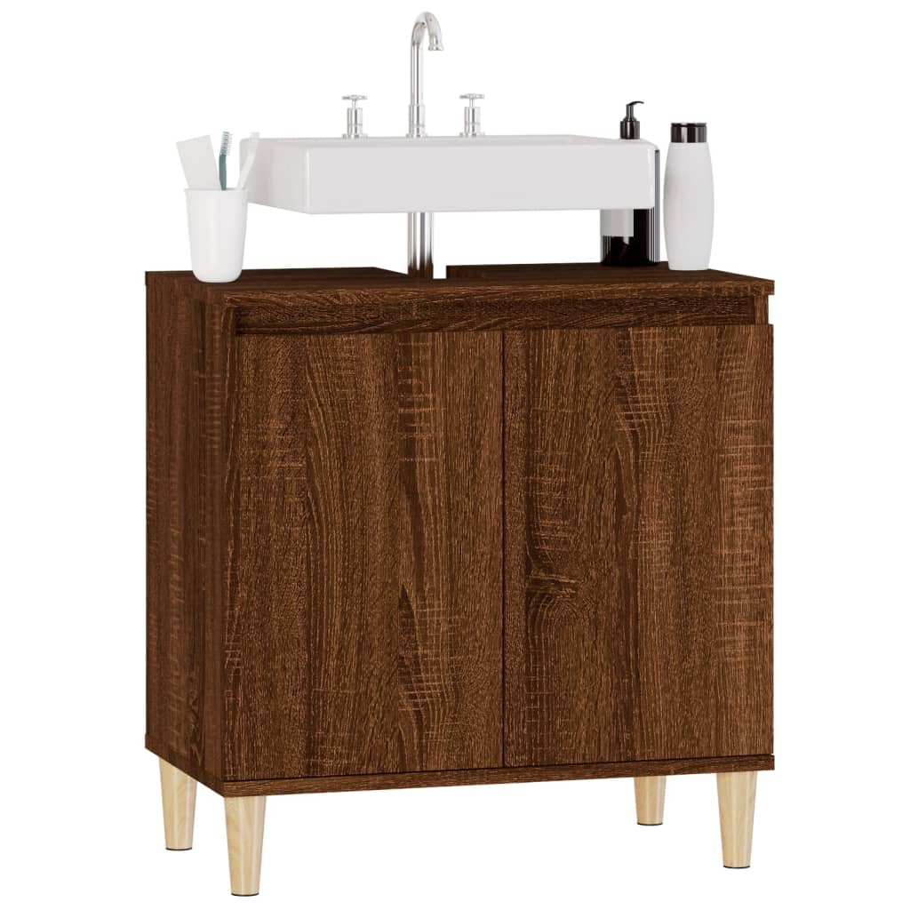 vidaXL underskab til håndvask 58x33x60 cm konstrueret træ brunt eg