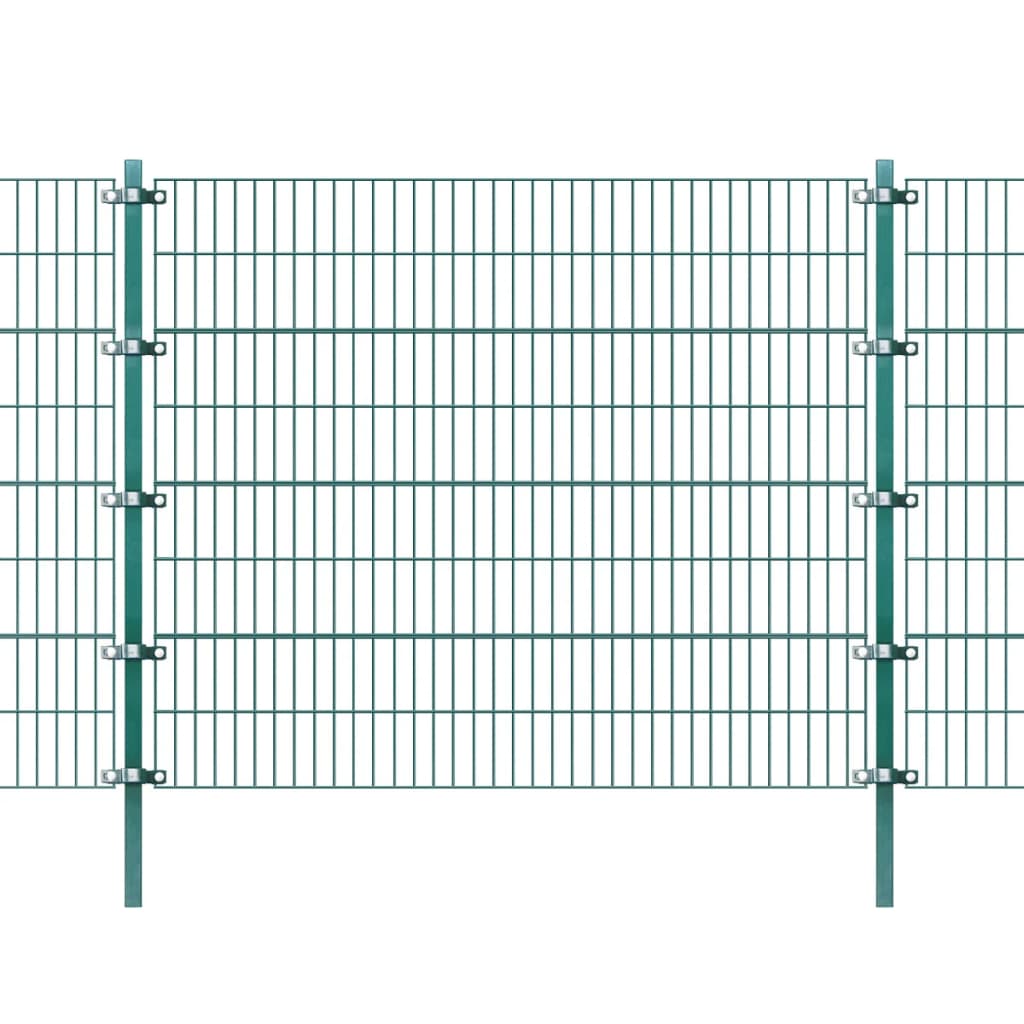 vidaXL hegnspanel med stolper pulverlakeret jern 6 x 1,6 m grøn