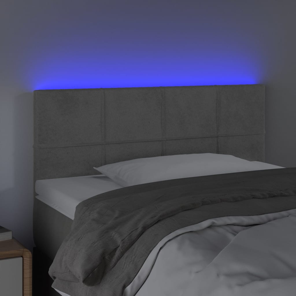 vidaXL sengegavl med LED-lys 80x5x78/88 cm velour lysegrå