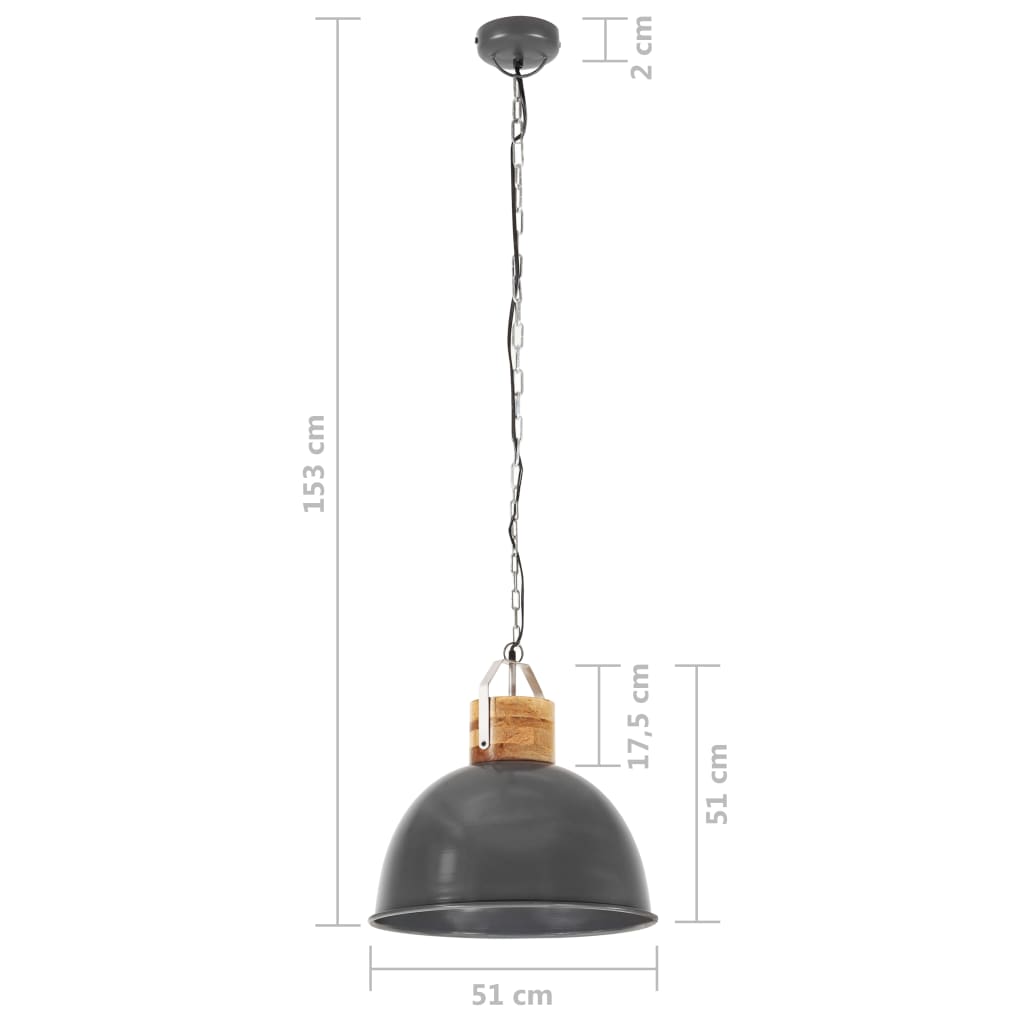 vidaXL industriel hængelampe 51 cm rund E27 massivt mangotræ grå