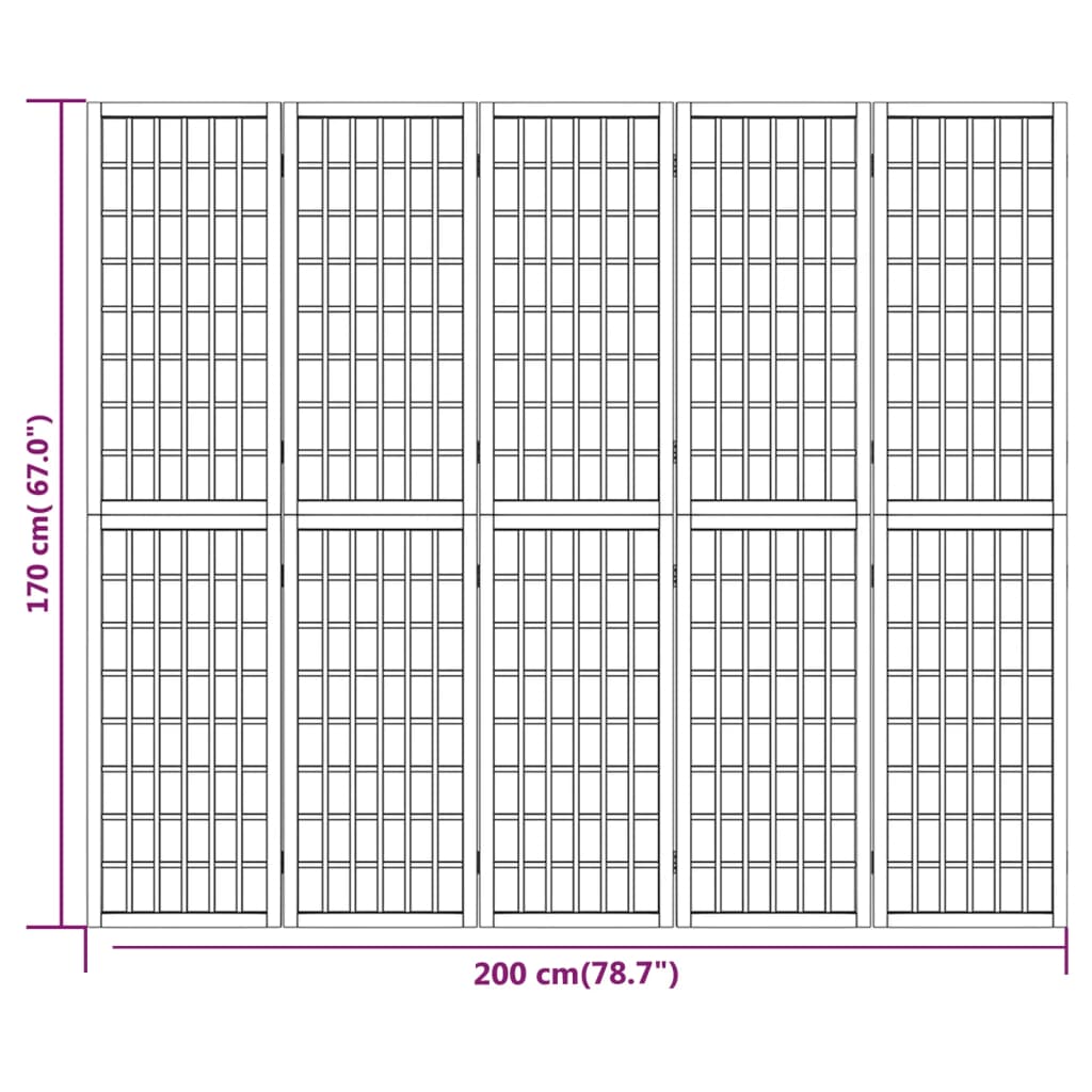 vidaXL 5-panels rumdeler 200x170 cm foldbar japansk stil