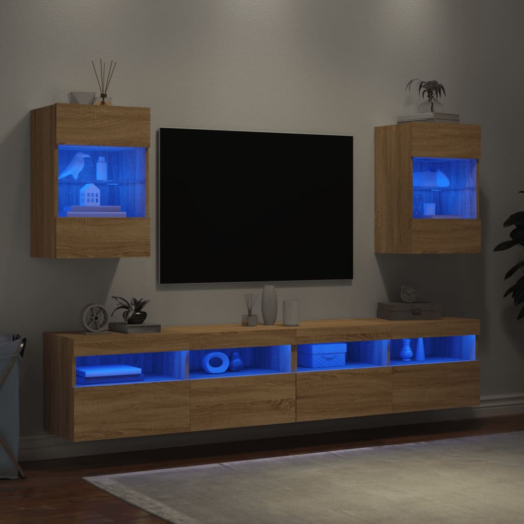vidaXL væghængte tv-borde 2 stk. med LED-lys 40x30x60,5 cm sonoma-eg