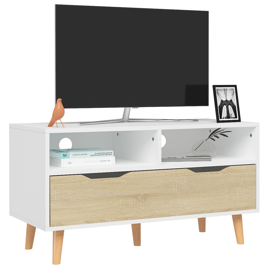 vidaXL tv-bord 90x40x48,5 cm konstrueret træ hvid og sonoma-eg