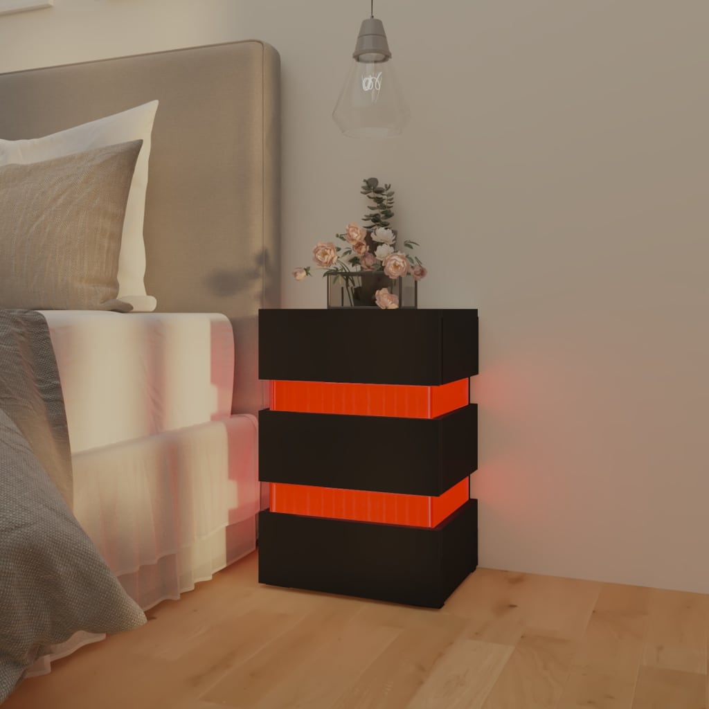 vidaXL sengebord med LED 45x35x67 cm konstrueret træ sort