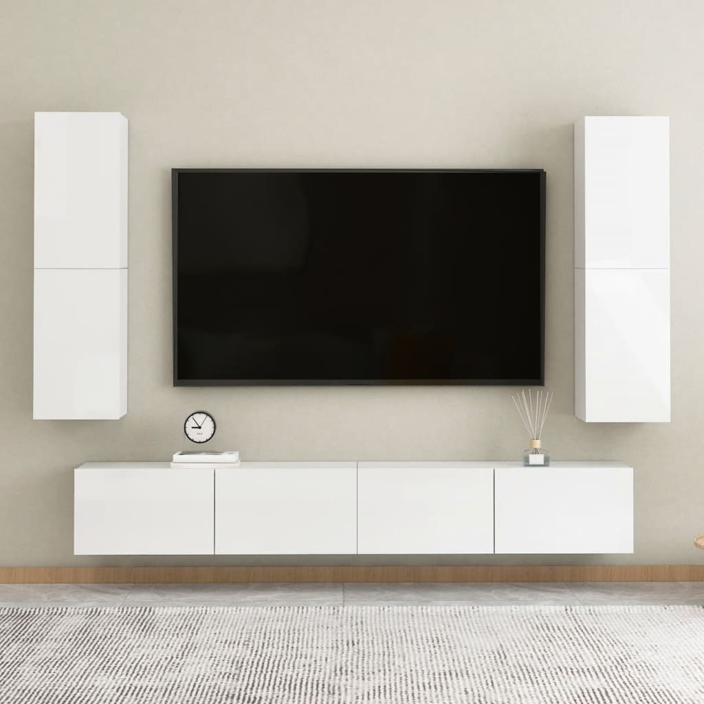 vidaXL tv-bord 30,5x30x110 cm konstrueret træ hvid højglans