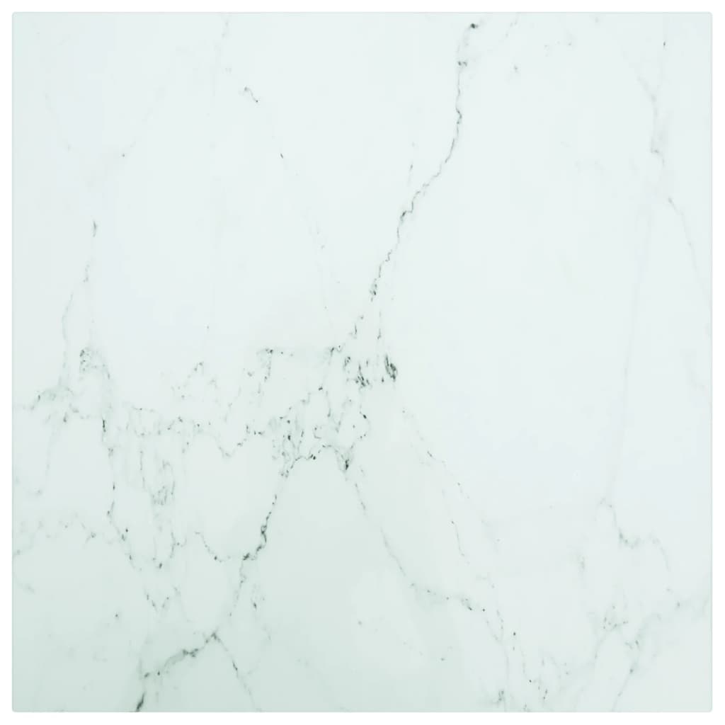 vidaXL bordplade 50x50 cm 6 mm hærdet glas med marmordesign hvid