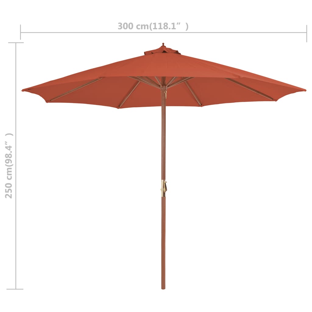 vidaXL udendørs parasol med træstang 300 cm terracottafarvet