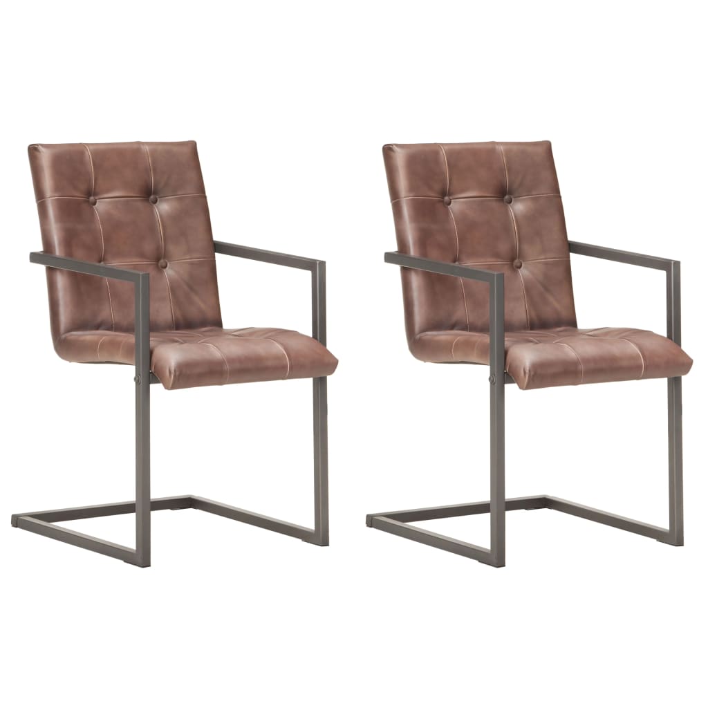 vidaXL spisebordsstole 2 stk. med cantilever-design ægte læder brun