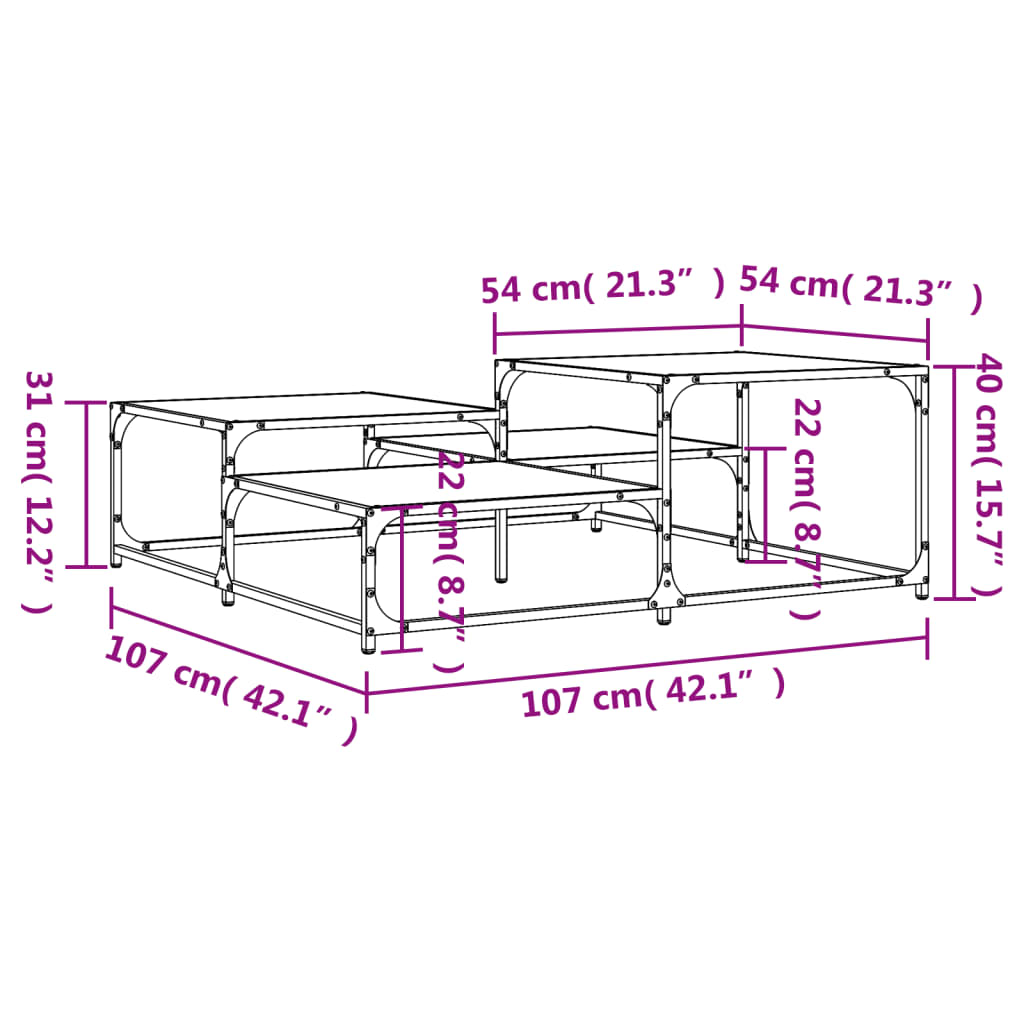 vidaXL sofabord 107x107x40 cm konstrueret træ sonoma-eg