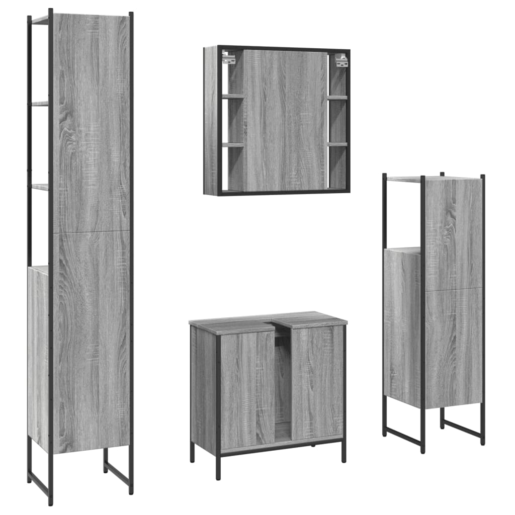vidaXL badeværelsesskabe 4 dele konstrueret træ grå sonoma-eg
