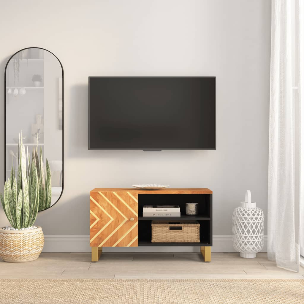 vidaXL tv-bord 80x31,5x46 cm massivt mangotræ brun og sort